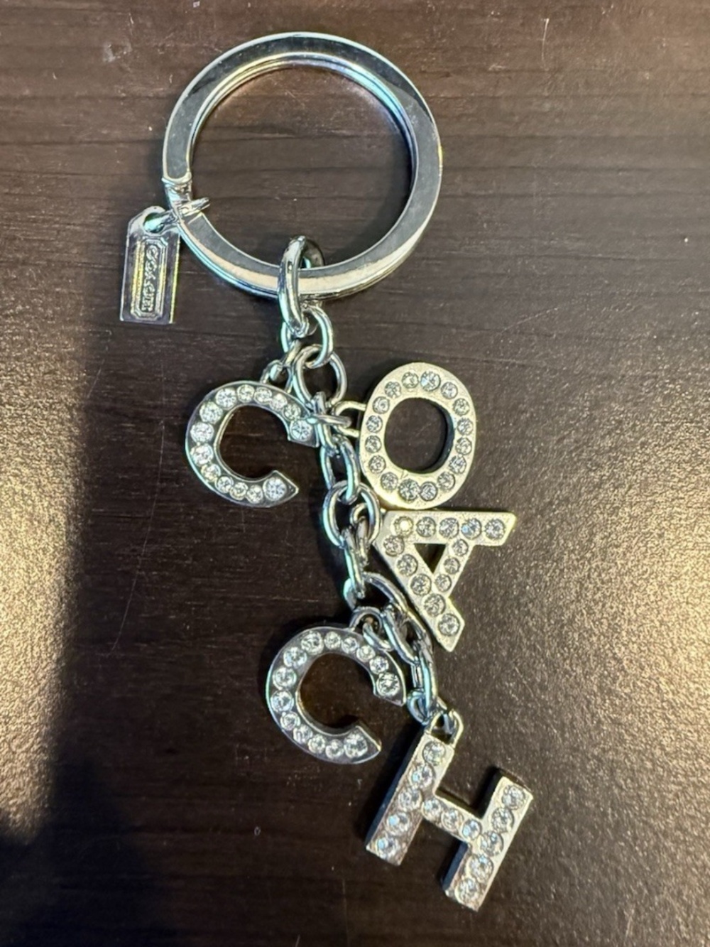 COACH Collectibe Pave Swarovski Crystal Letter Silver Keychain